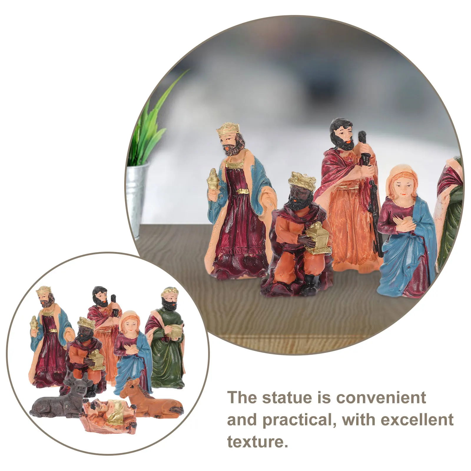

1 set 1 Set Resin Christmas Nativity Figurines Jesus Birth Scene Decoration Tabletop Religious Ornament For Home Church Desktop