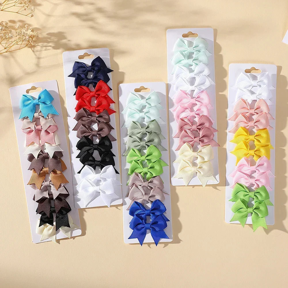 10Pcs/ Set Cute Solid Mini Bows Ribbon Bowknots Hair Clips for Girls Sweet Barrettes Hairpins Headwear Kids Hair Accessories