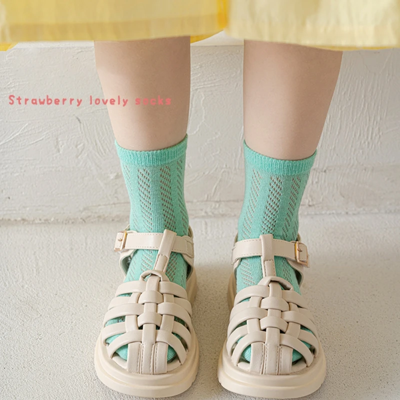 4Pcs/set Spring Summer Children Soft Cotton Socks Boys Girls Cute Candy Color Short Socks Child Breathable Mesh Socks 1-12Years