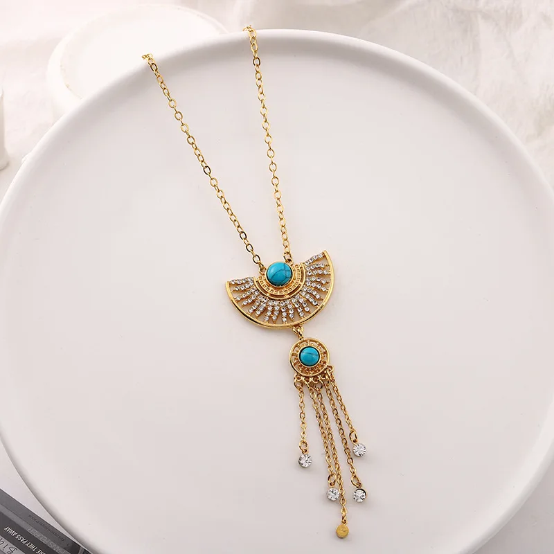 Luxurious and Sweet necklace& Earring Set Hollow tassel style Design Zircon sapphire Tassel Necklace Middle East Jewelry Set