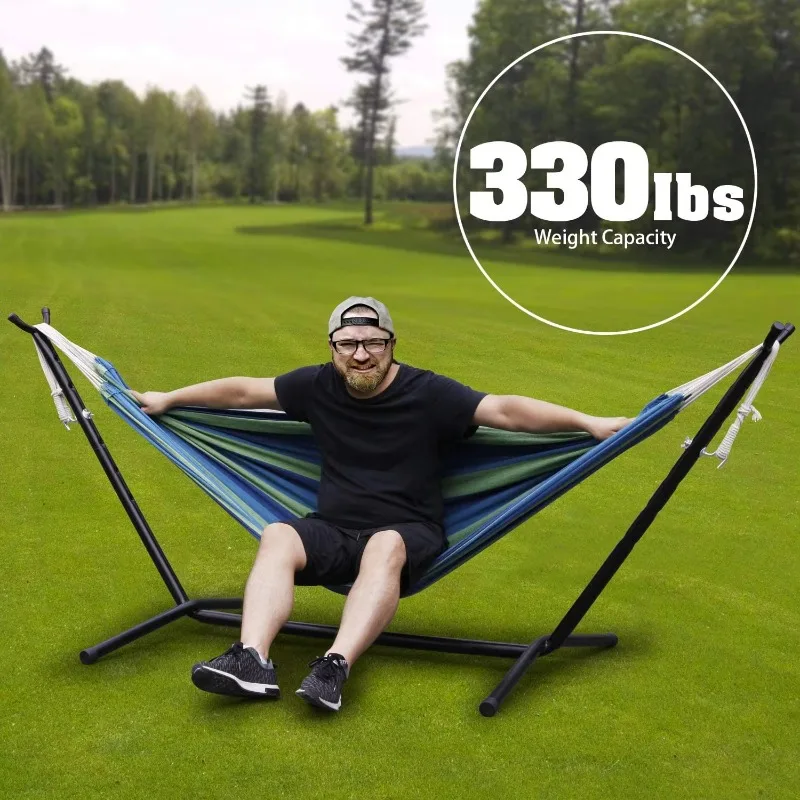 Double Hammock with Steel Stand Two Person Hammock Bed (86in X 60in with 450 Lb Capacity-Premium Carry Bag Included)