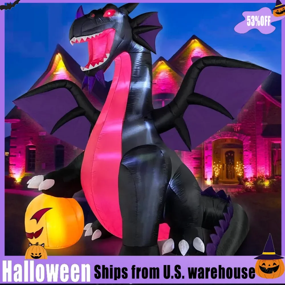 

Halloween Inflatable Dominating Dragon with Pumpkin Outdoor Decoration,Yard Decoration with Spooky Halloween Fun Holiday Party