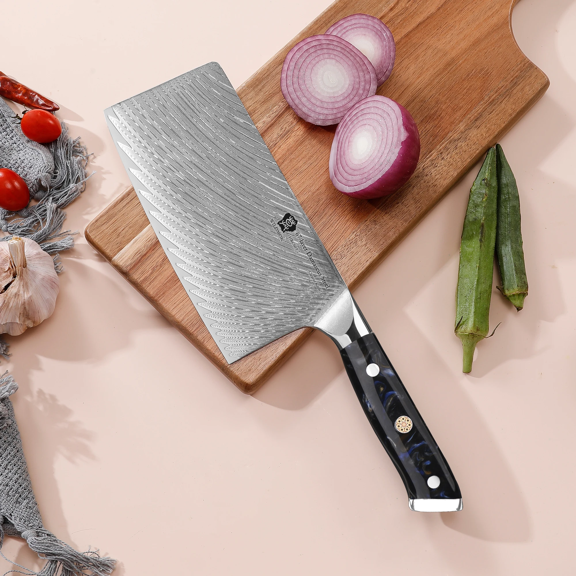 

Нож-тесак для овощей WILDMOK -7 дюймов, японское дамасское лезвие со стальным сердечником VG10, ручка из смолы, сверхмощное лезвие для дома и кухни