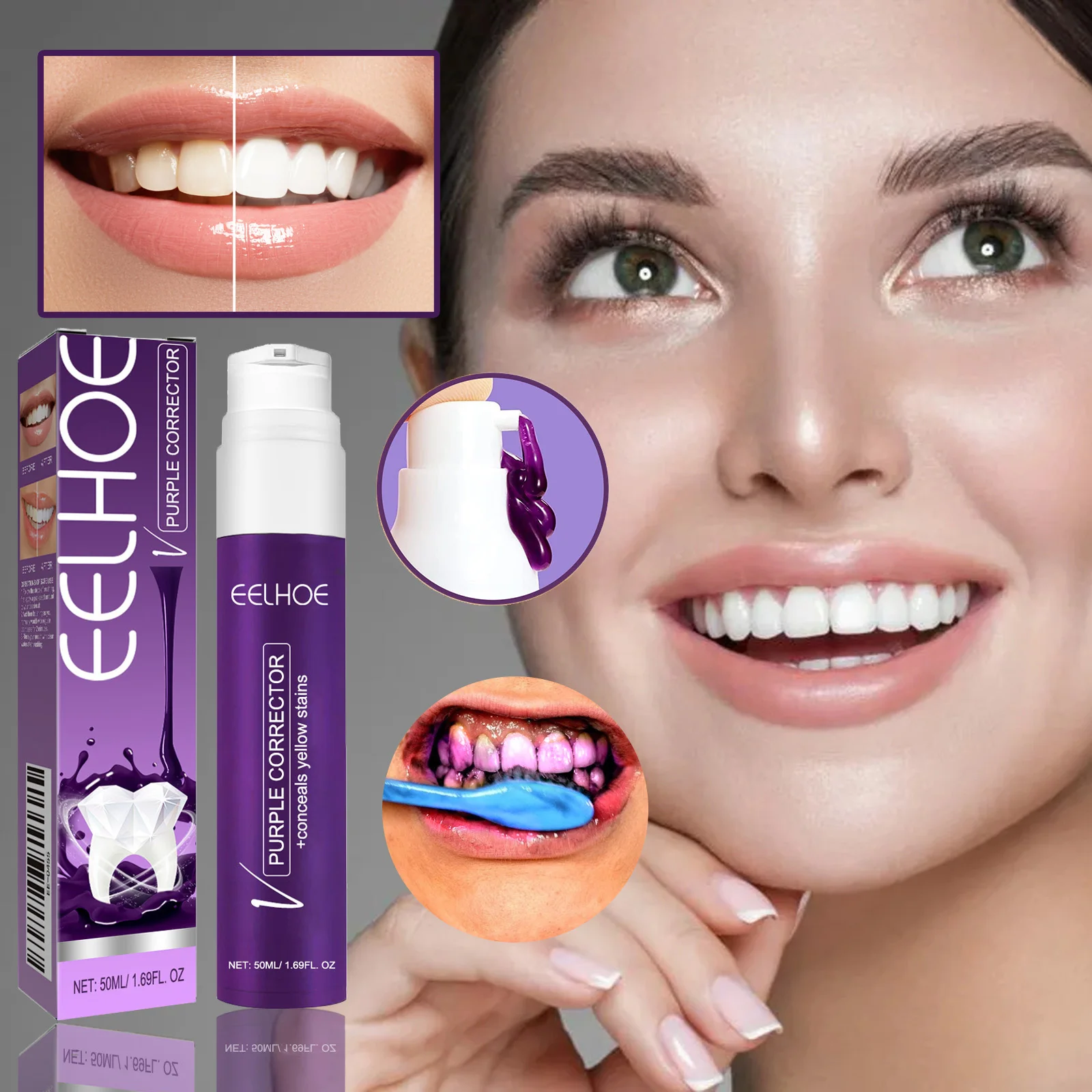 v34 Lila Zahnpasta Zahnaufhellung & Fleckenentfernung Verhindert Vergilbung Erhellt für Strahlende Lächeln Mundpflege