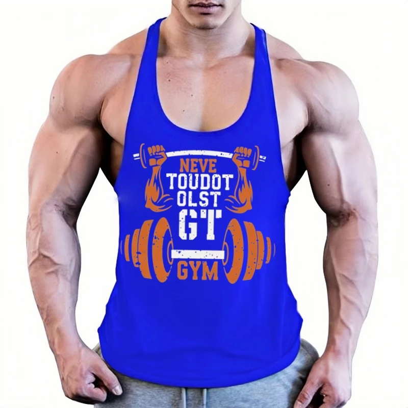 سترة بدون أكمام للرجال لكمال الأجسام - ملابس رياضية للصالة الرياضية، تصميم رياضي على شكل حرف Y من الخلف للتمرين والملابس غير الرسمية وملابس اللياقة البدنية