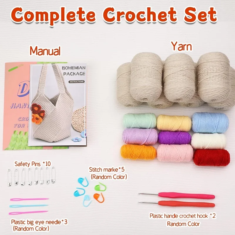 LMDZ Crochet Kit Shoulder Bag for Beginners Adult with Yarn Crochet Hook Crochet Starter Kit with Tutorials for DIY Craft