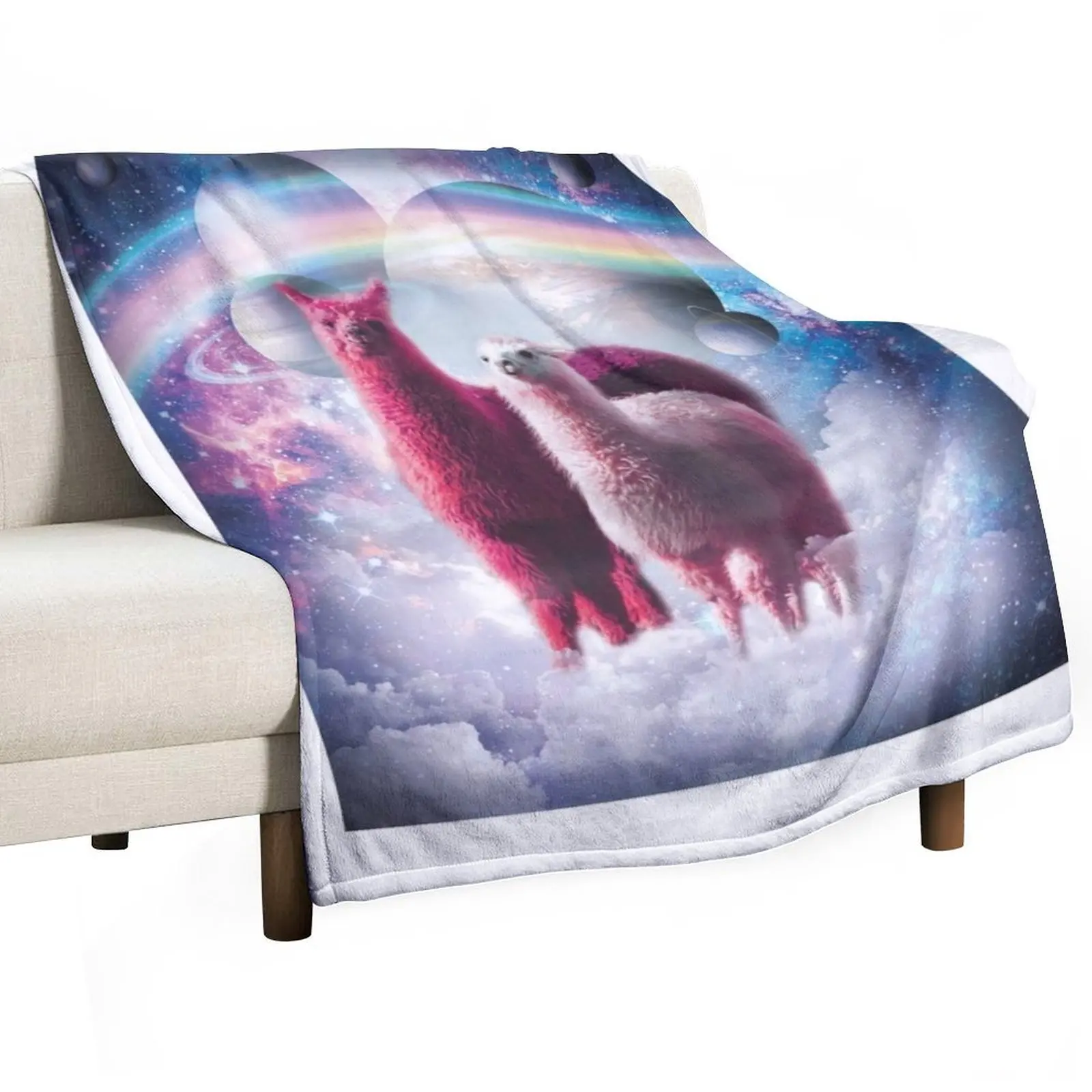 Crazy Funny Rainbow Llama In Space Throw Blanket funny gift for winter Blankets