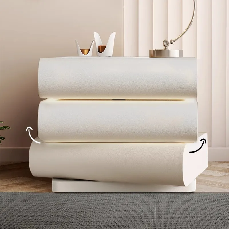 

Rotatable smart bedside table Moonlight all solid wood modern simple cream wind wireless charging Bluetooth speaker with light