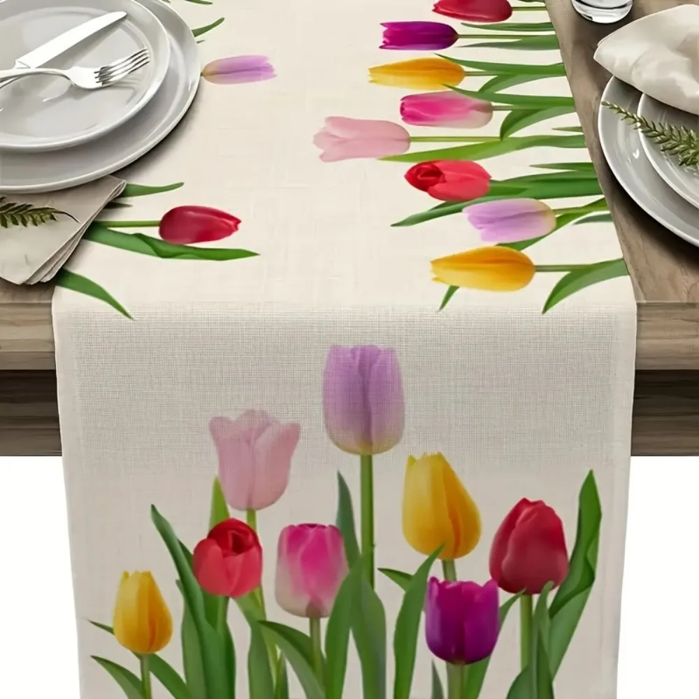 VIKAMA Floral Pattern Table Runner Summer Spring Kitchen Home Dining Desk Party Decor Cloth
