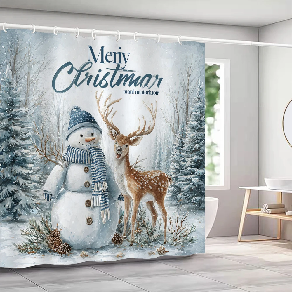 

Рождественская занавеска для душа, декоративная рождественская занавеска для душа со снеговиком для ванной комнаты, водонепроницаемая занавеска для душа с крючками