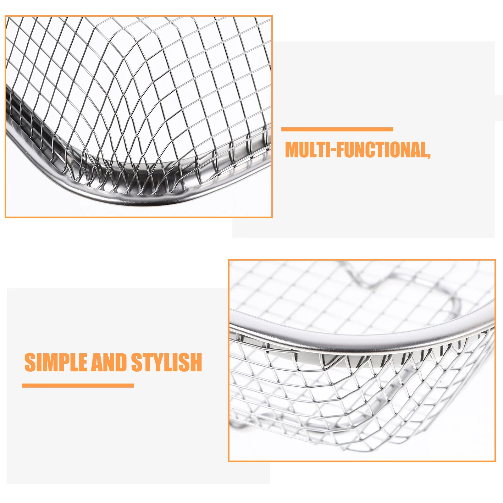 

1pc Stainless Steel Drain Basket Silver Multi-Hole Design For Kitchen Sink Dish Drying Tableware Storage Fruit Washing