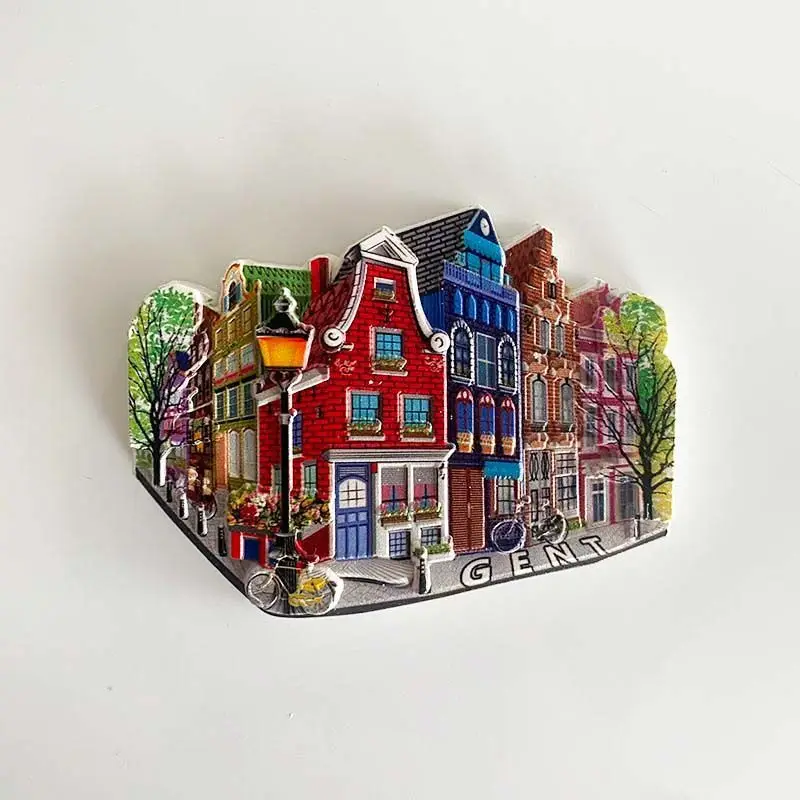 

Belgium Ghent Rainbow Street Scene Cultural and Creative Tourism Souvenirs Home Decorations Hand-painted Fridge Magnets as Gift