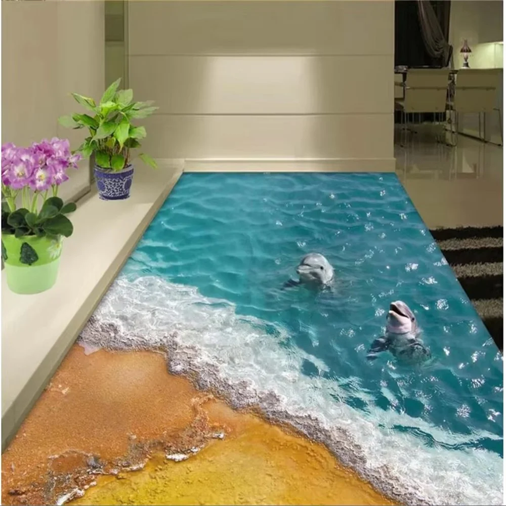 Custom floor 3D dolphin Bay lovers living room mural cobbled to draw tile tile picture stylish wat sea water beach bathroo floor