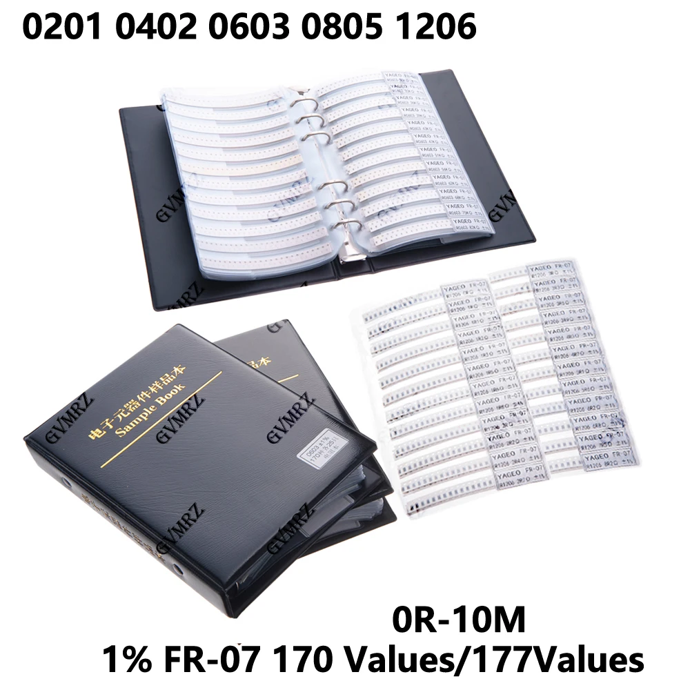 Widerstandssortiment 1% FR-07 170 Werte SMD-Buch Widerstandsauswahl-Set 0201 0402 0603 0805 1206 0R-10M SMD DIY Musterbuch