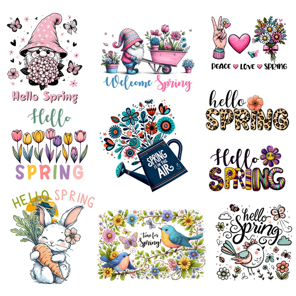 

Beautiful Spring Patches For Clothing Leopard Birds Rabbit Ironing Thermal Transfer Vinyl Stickers Diy Gnome ParchesSticker