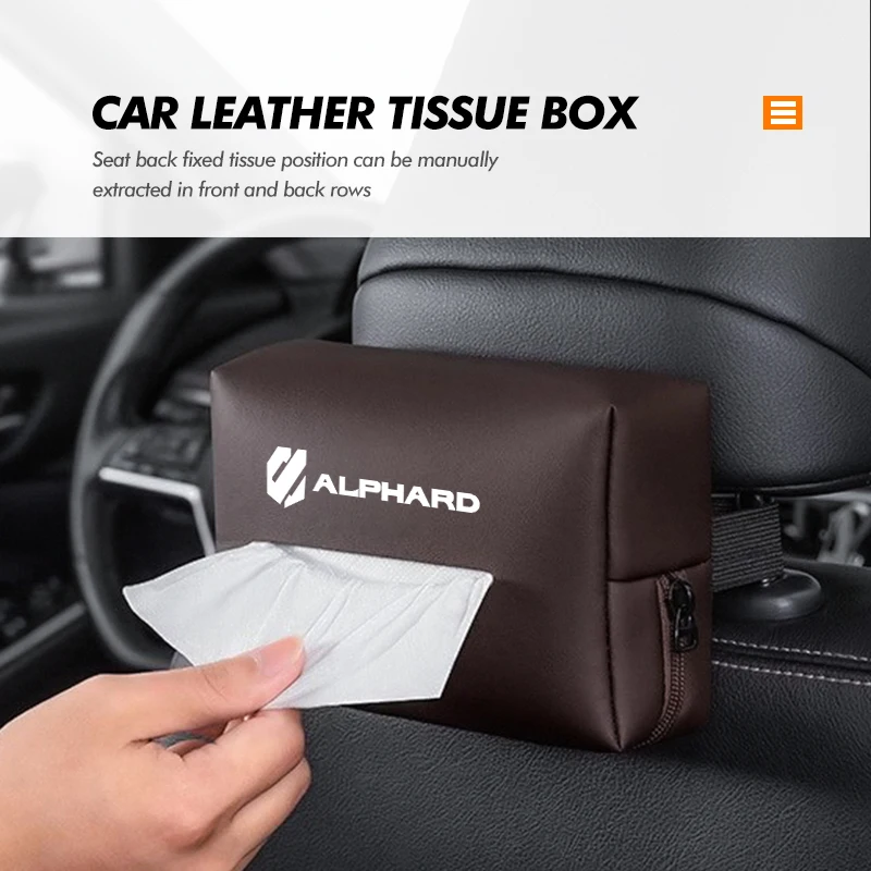 Car Armrest Tissue Box Leather Auto Seat Back Paper Storage Bag For Toyota Alphard Vellfire 20 30 Series 2020 2021 2022 2023