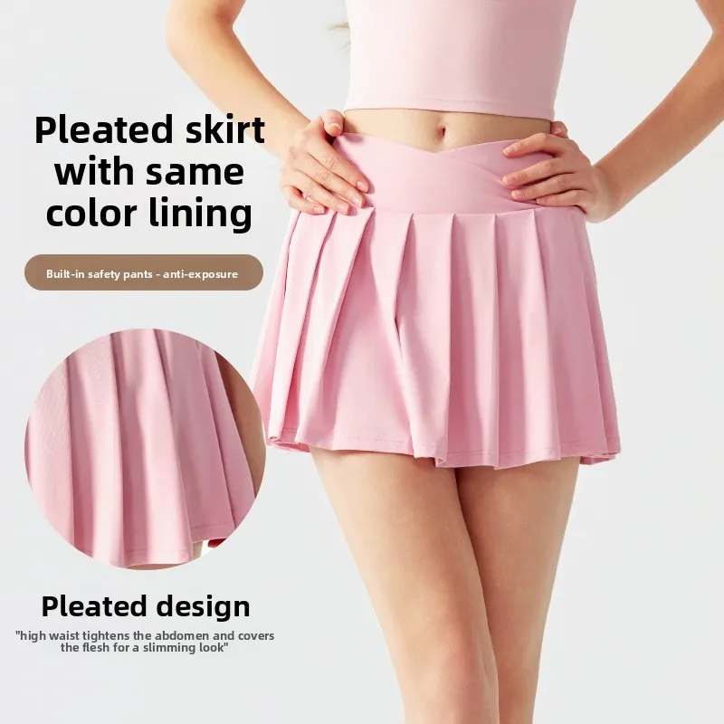 

Женская искусственная двухсекционная плиссированная юбка для йоги и фитнеса, противоскользящая легкая дышащая футболка для бега, тенниса