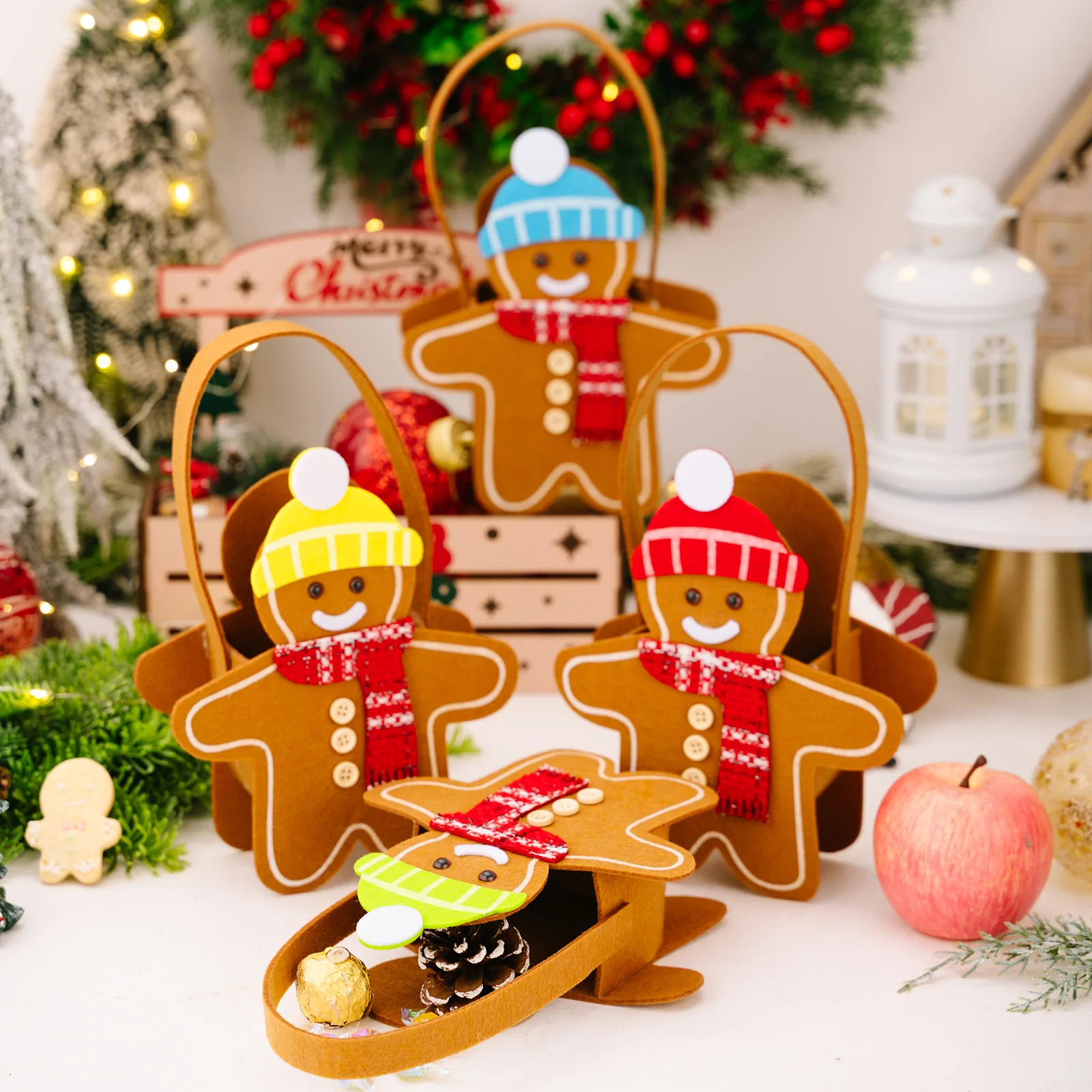 Creative Christmas Decoration Cartoon Gingerbread Man Christmas Apple Tote Bag Christmas Children's Candy Bag Gift Storage Bag