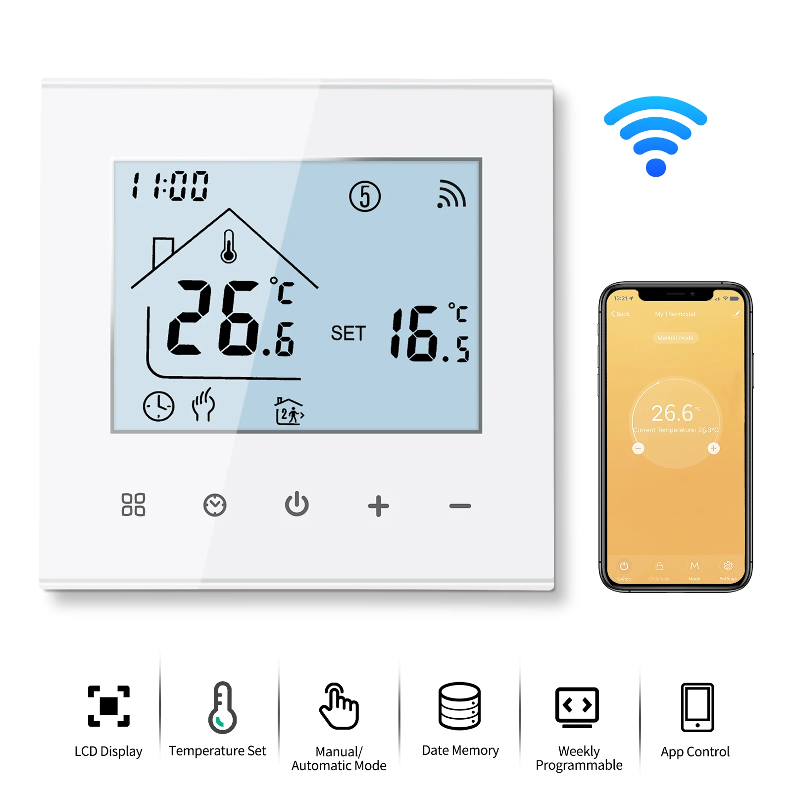 Minco Heat Smart Tuya WiFi Termostato, Termostato programável para aquecimento elétrico, Aquecimento de água, Caldeira a gás