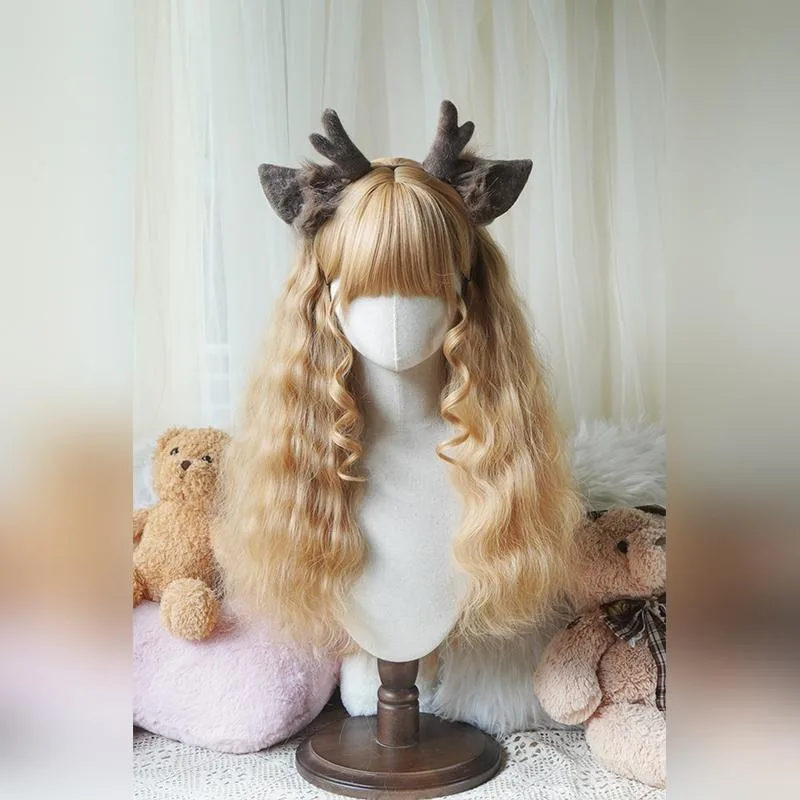 Parrucca cosplay Lolita per capelli sintetici ricci lunghi da 60 cm, morbida naturale, dolce, per uso quotidiano, per la vita scolastica, con frangia per le donne