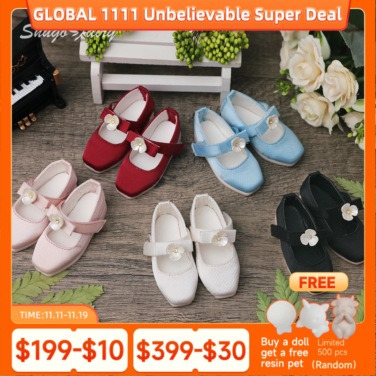 

Обувь BJD 1/4, классические тканевые туфли на плоской подошве в стиле ретро, с квадратным носком, подходят для ног, WX4-393, коллекция белых кукол, аксессуары ShugaFairy