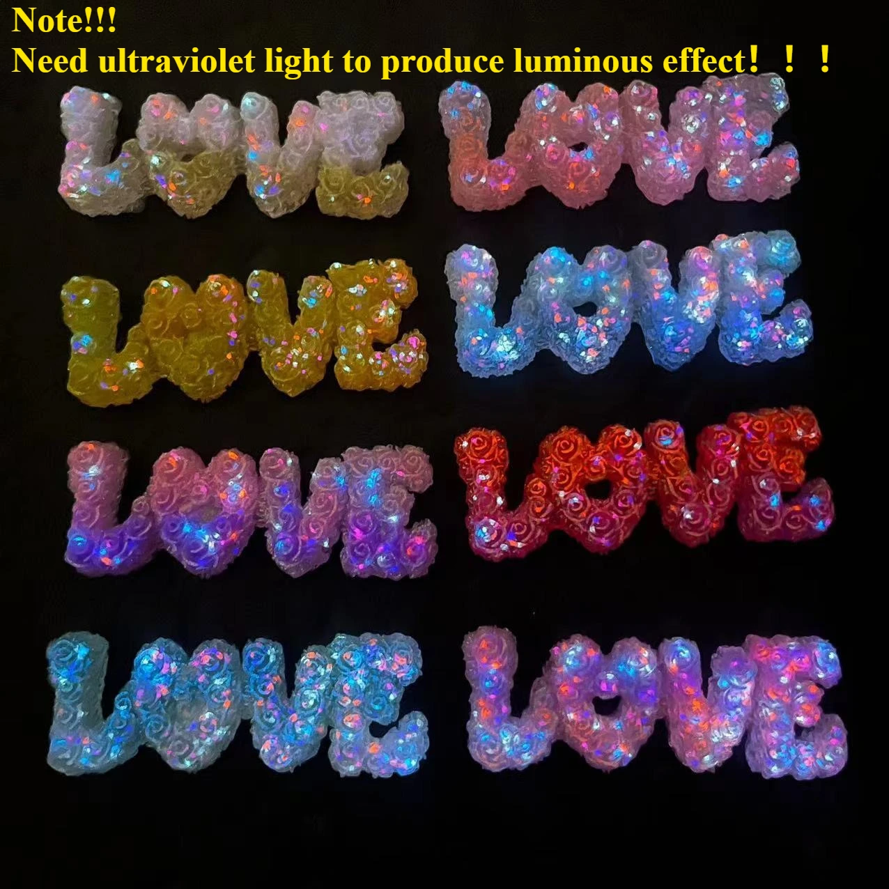 100pcs Random Mix Color 3D Resin Firefly Love Sign 57x21mm Luminous Photo Frame Phone Case Diy Charms
