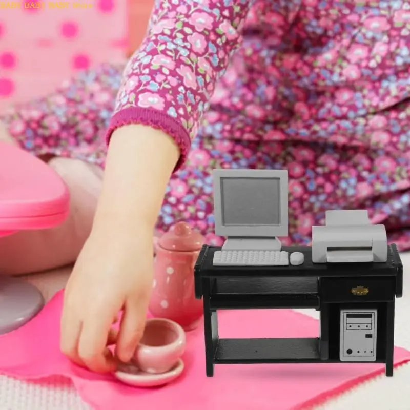 

Q81A Miniature Office Scene Furniture Set With Working Desk Chair Doll House Accessory