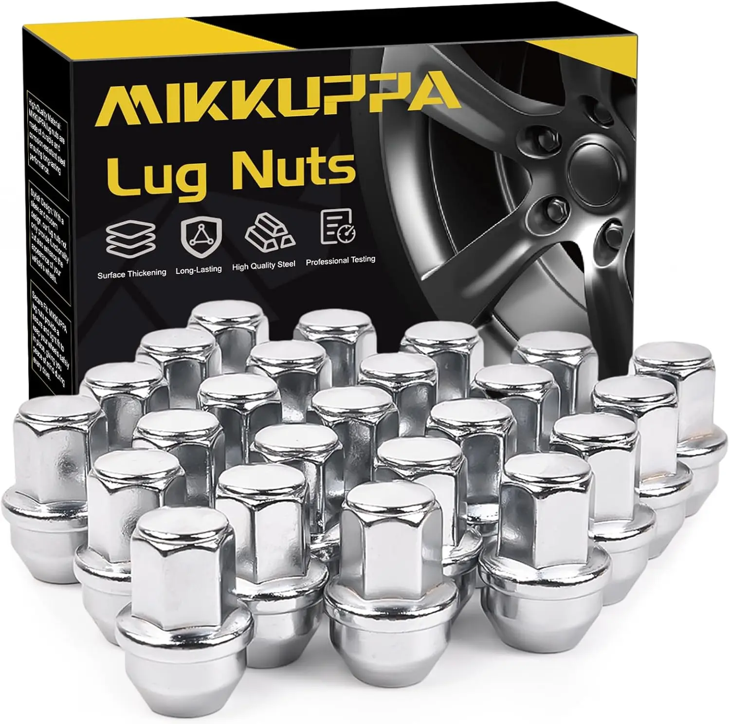 MIKKUPPA 24pcs M14x1.5 One-Piece Chrome OEM Factory Style Large Acorn Seat Lug Nuts Replacement for 2015-2023 Ford