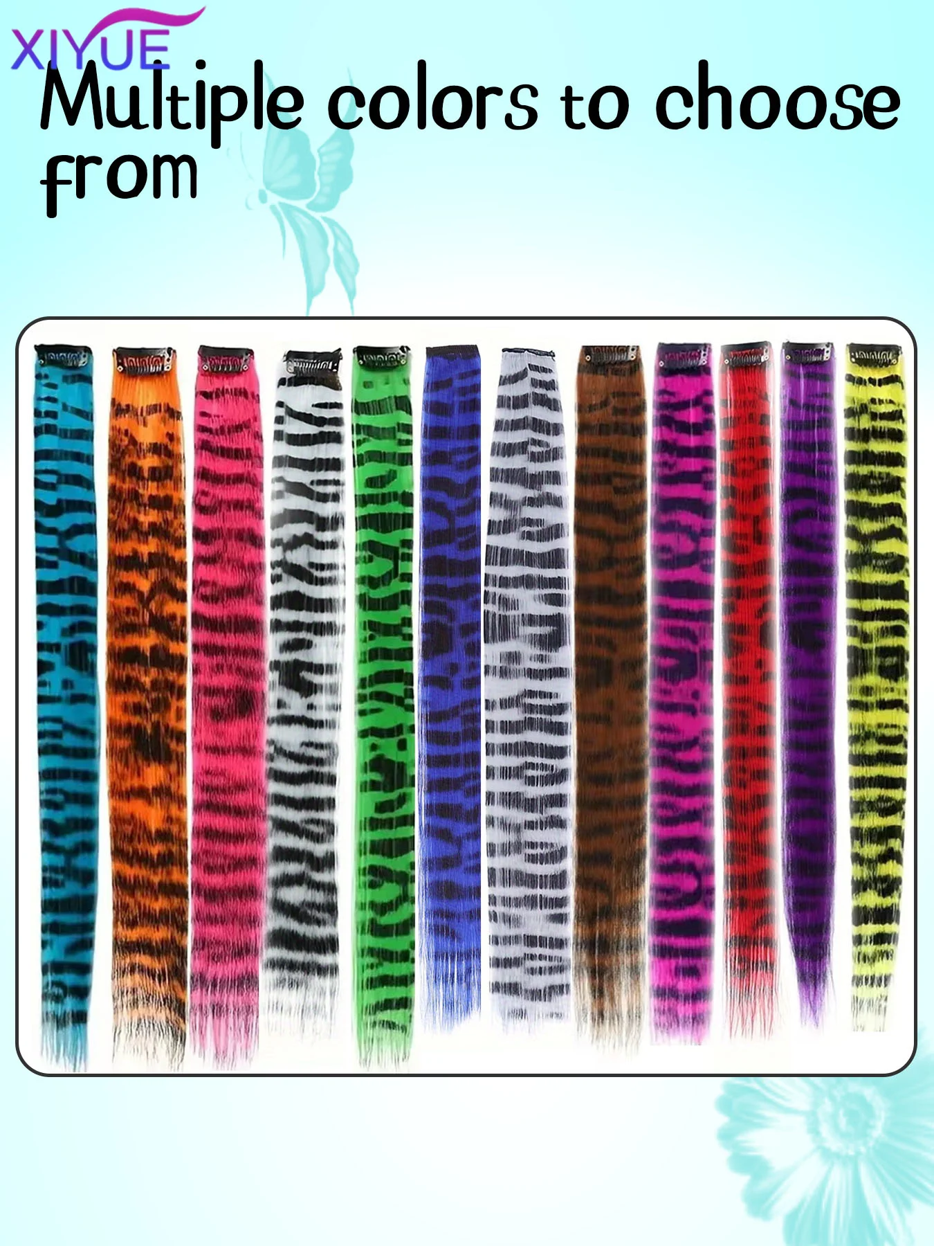 Synthetische eine Karte Haar verlängerung Perücke Haar für Frauen lange gerade Clip-in farbige Zebra Linie Feder Haar verlängerungen Kunst haar