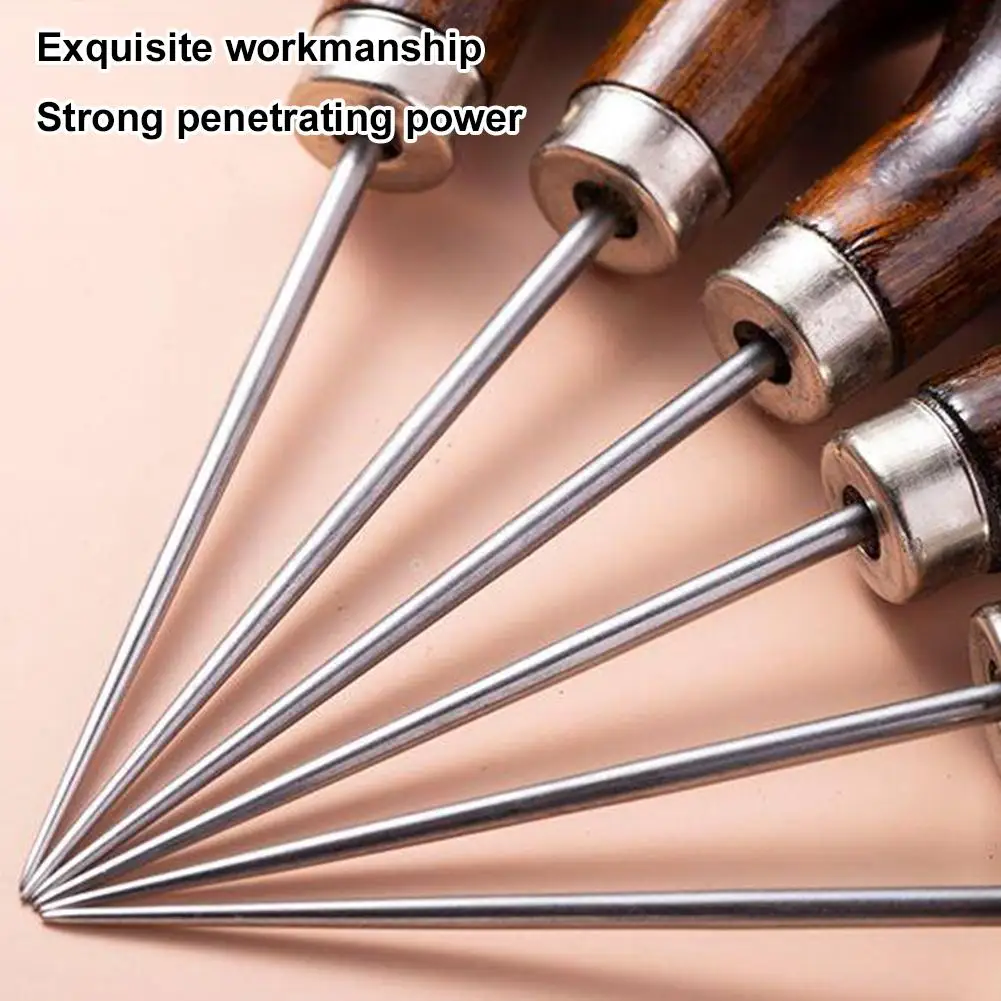Professional Wood Handle Awl Leather Punching Tool Straight Stitching Awl for Leather Craft Hand Sewing And Piercing Accessories