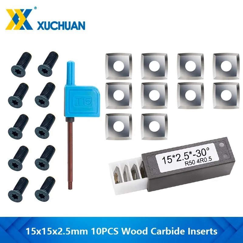 

Carbide Cutter Inserts 15x15x2.5 4R0.5 6" Radius Replacement for Woodworking Spiral Helical Planer Head and Lathe Turning Tools