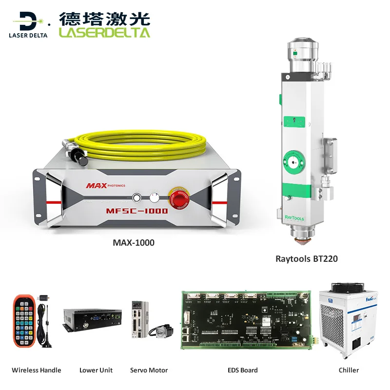 4 in 1 Laser Cutter Spare Parts Set Max 1500w Source+Raytools BT220 Cutting Head+Raytools XC4000T Controller+Hanli Water Chiller
