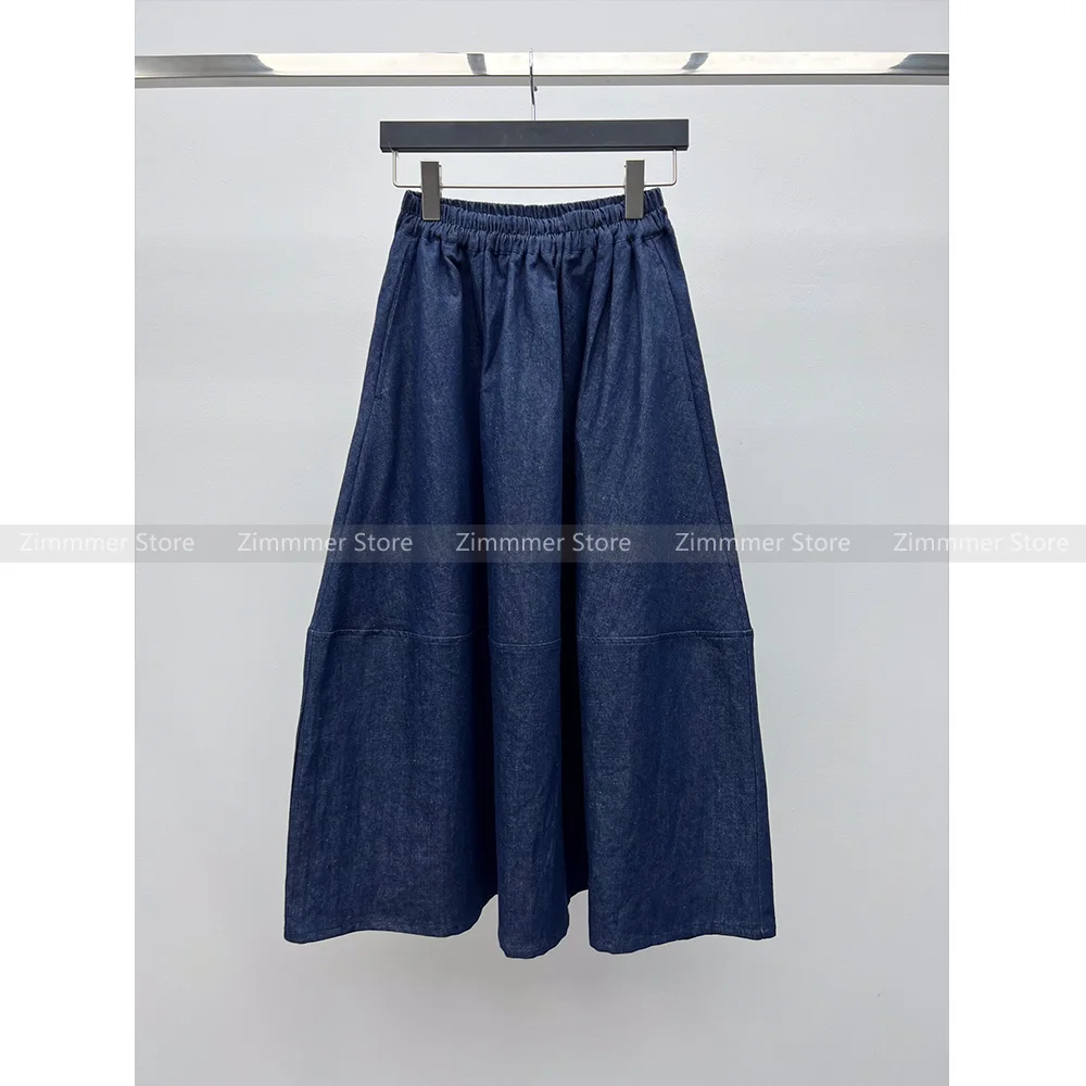 

Vintage niche denim skirt bustier women spring and fall 2024 new elastic waist pleated splicing work half-skirt skirt