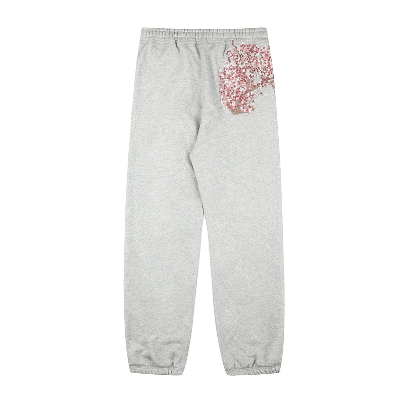 Cherry Floral Graphic Jogger Sweatpants Men Cotton Elastic Waist Embroidery Oversized American Streetwear Sports Track Pants