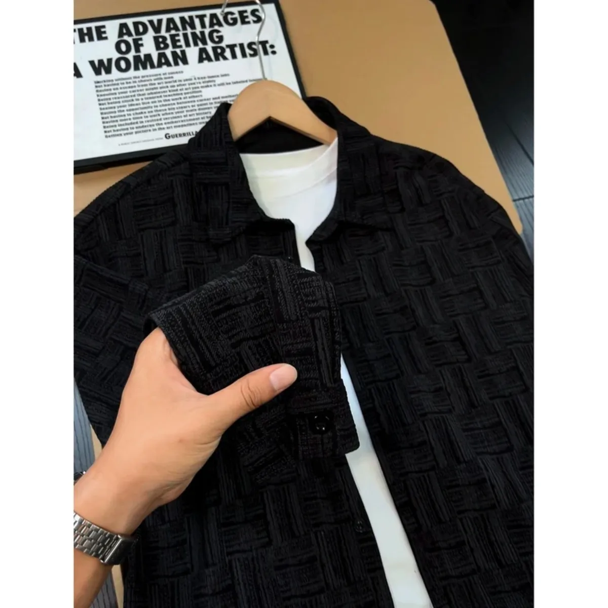 American Casual Plaid Long Sleeve Shirt Men Spring Autumn Loose Men's Spring Autumn Collar Casual Style Daily Polyester Fiber
