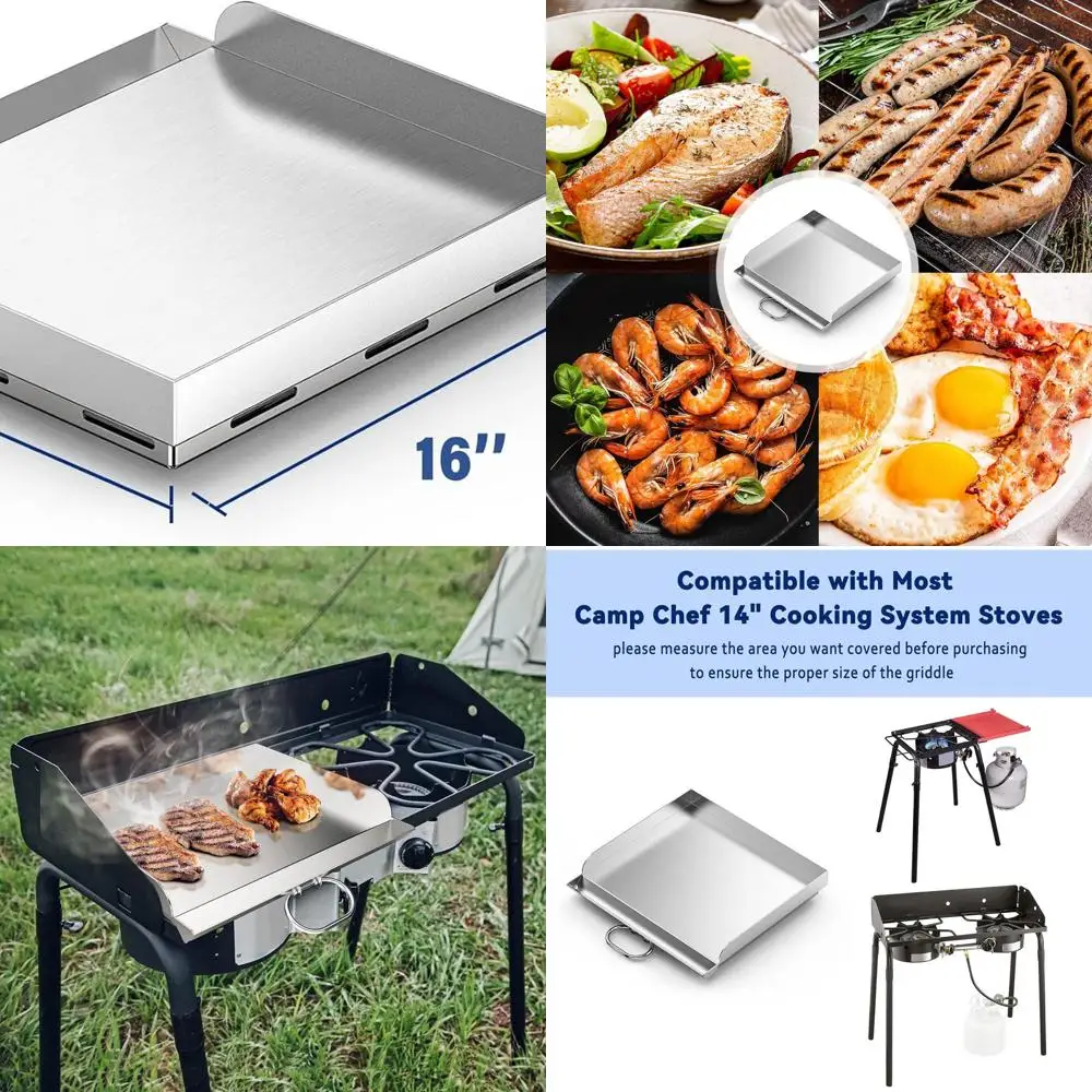 

14 x 16 Multipurpose Frying Griddle for 14 Single/Double Burner Stoves, Ideal for Camping and Tailgating, Compatible with Camp C