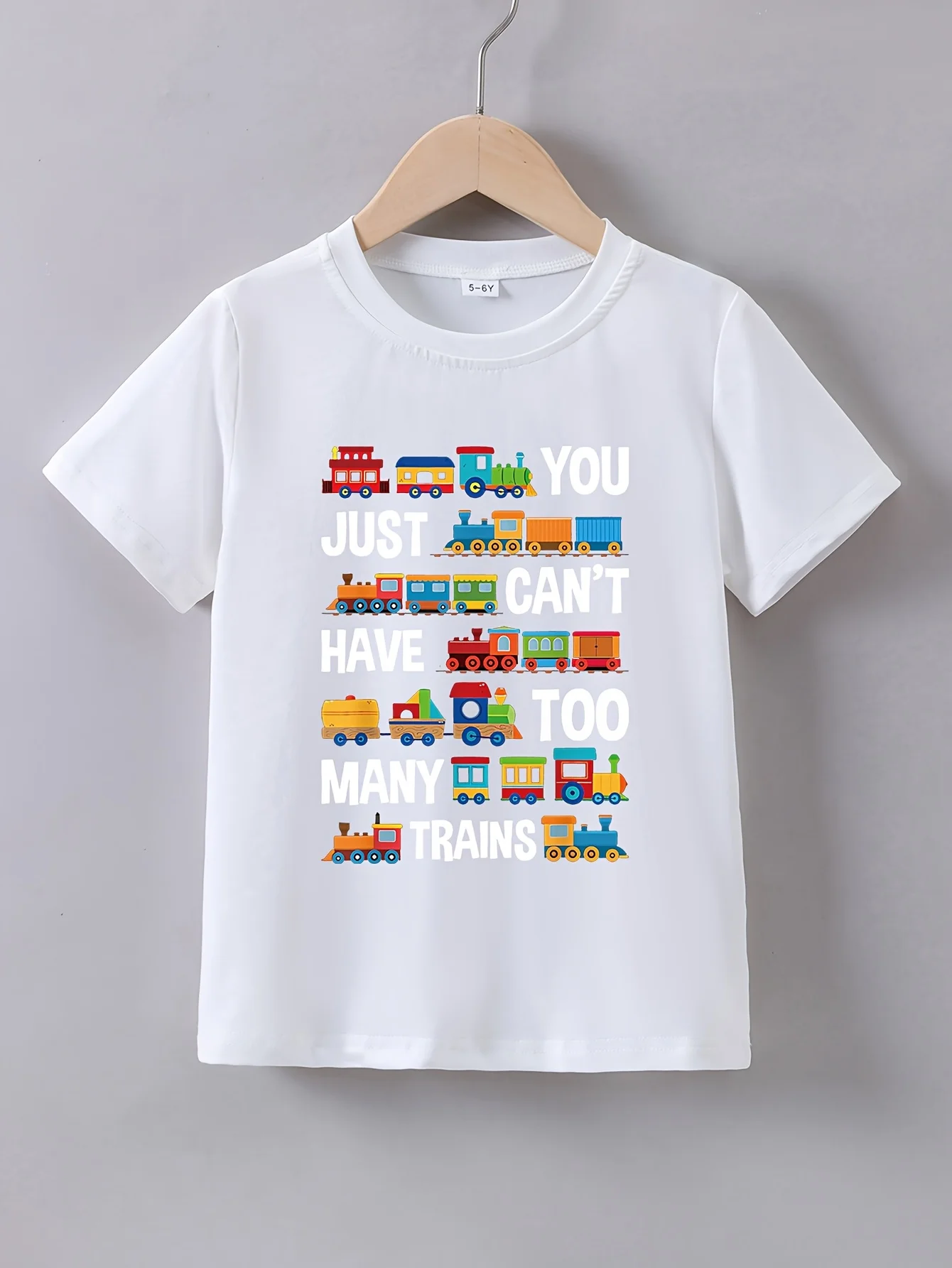 Boys‑Summer‑You‑Can‑Never‑Have‑Too‑Many‑Trains‑Print‑Crew‑Neck‑Short‑Sleeve‑Kids‑T‑Shirt