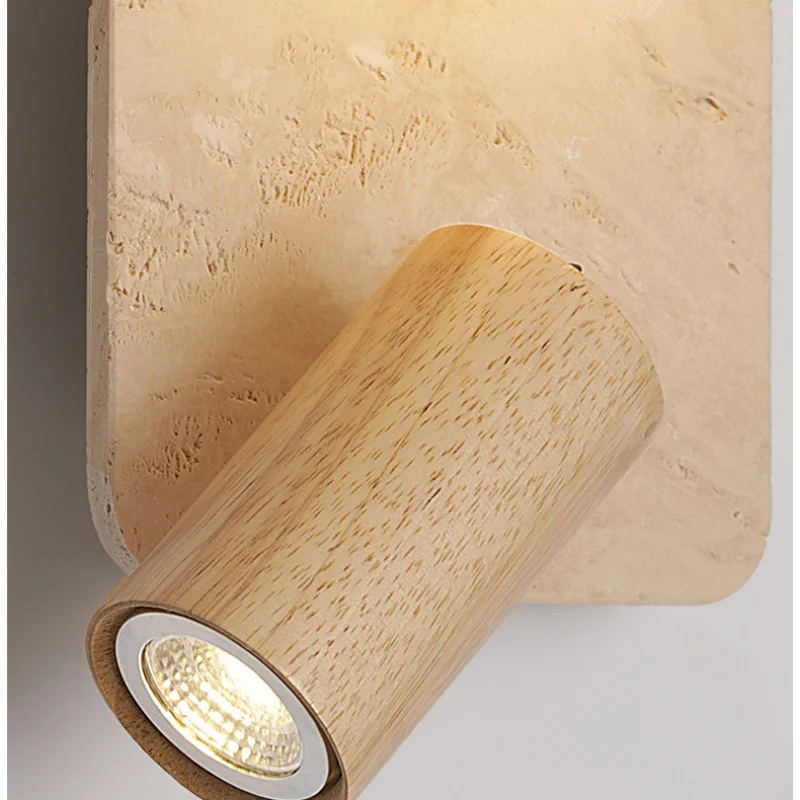 IWHD Wood Rotate LED Wall Lights Living Room Study Japan Creative White Glass Ball Yellow Travertine Wall Lamp Applique Murale