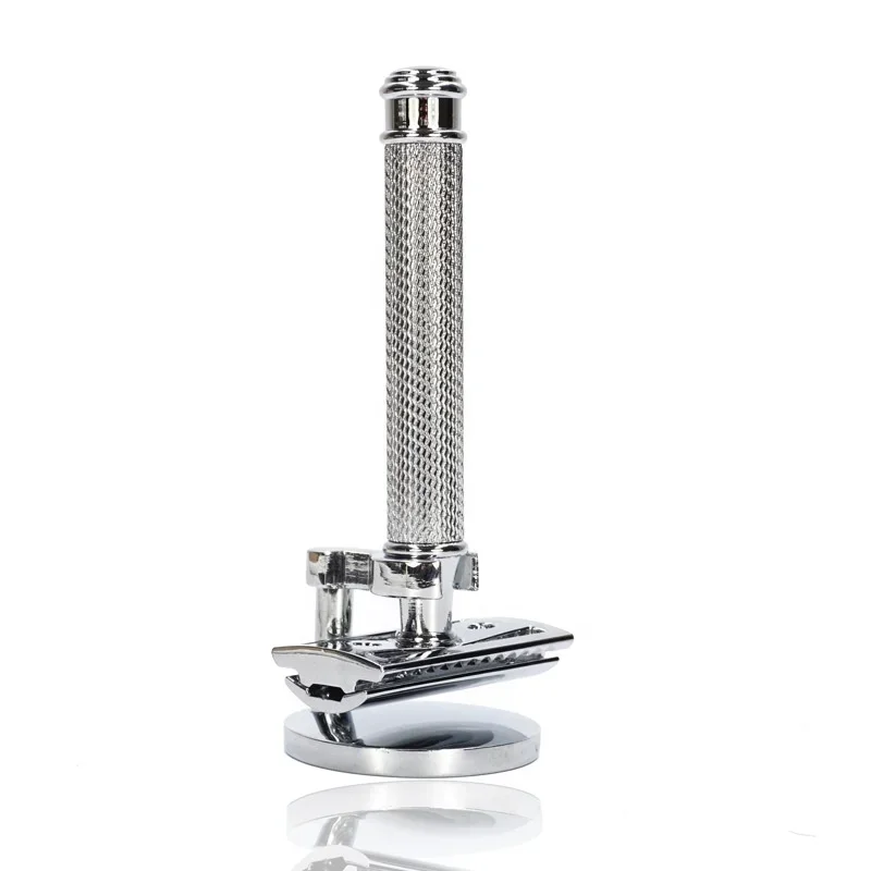 Double Edge Safety Razor Set with Zinc Alloy and Copper Handle - Includes Razor Stand and 10 Platinum Blades for Men's Shaving