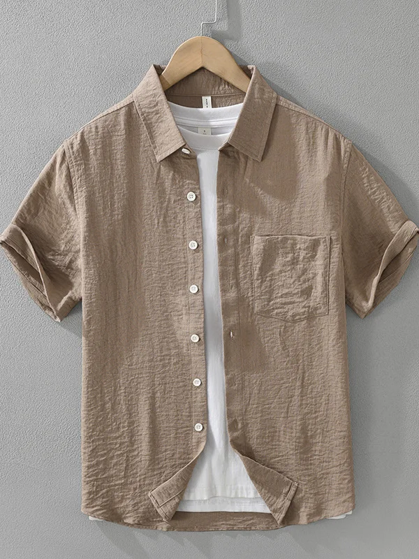 

Japanese Style Men's Short Sleeve Shirt Summer Thin Breathable Casual Dopaamine Fashion Loose Fit Button down Polyester Blend