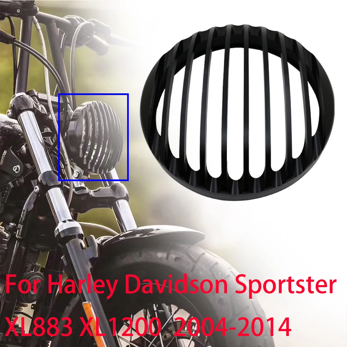 

Motorcycle 5 3/4" (5.75") Diameter LED Headlight Grill Cover Guard For Harley Davidson Sportster XL883 XL1200 2004-2014