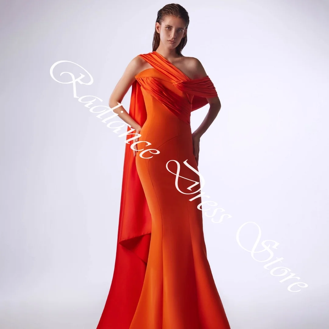 Customized Luxury Jersey Straight One Shoulder Evening Dresses Short Sleeves Watteau Train Bespoke Occasion Gowns Simple