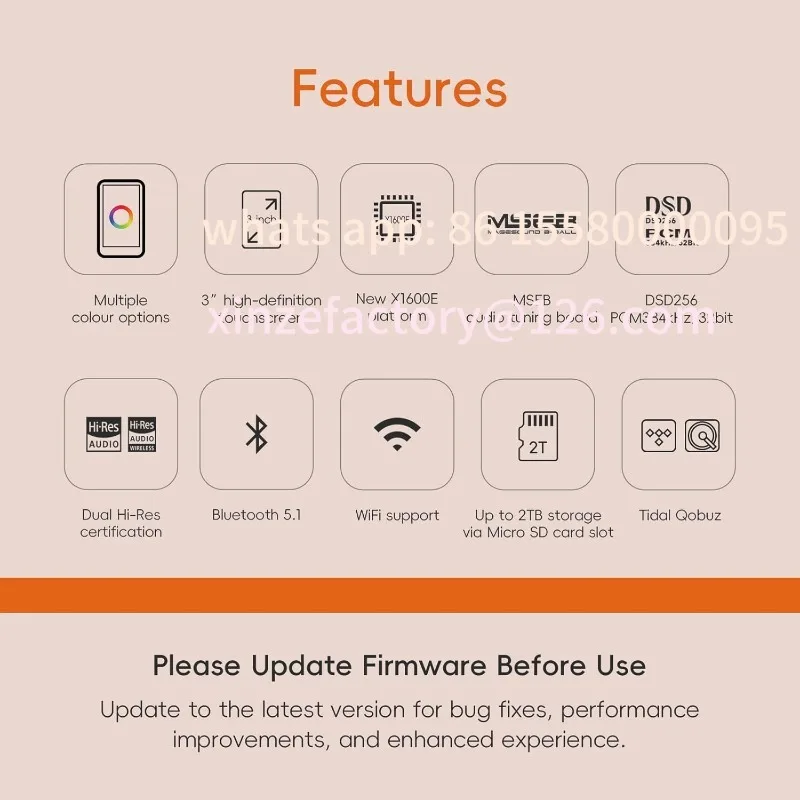 مشغل MP3 R1 قابل للتخصيص مع بلوتوث 5.1 Tidal Qobuz DSD PCM موسيقى بدون فقدان