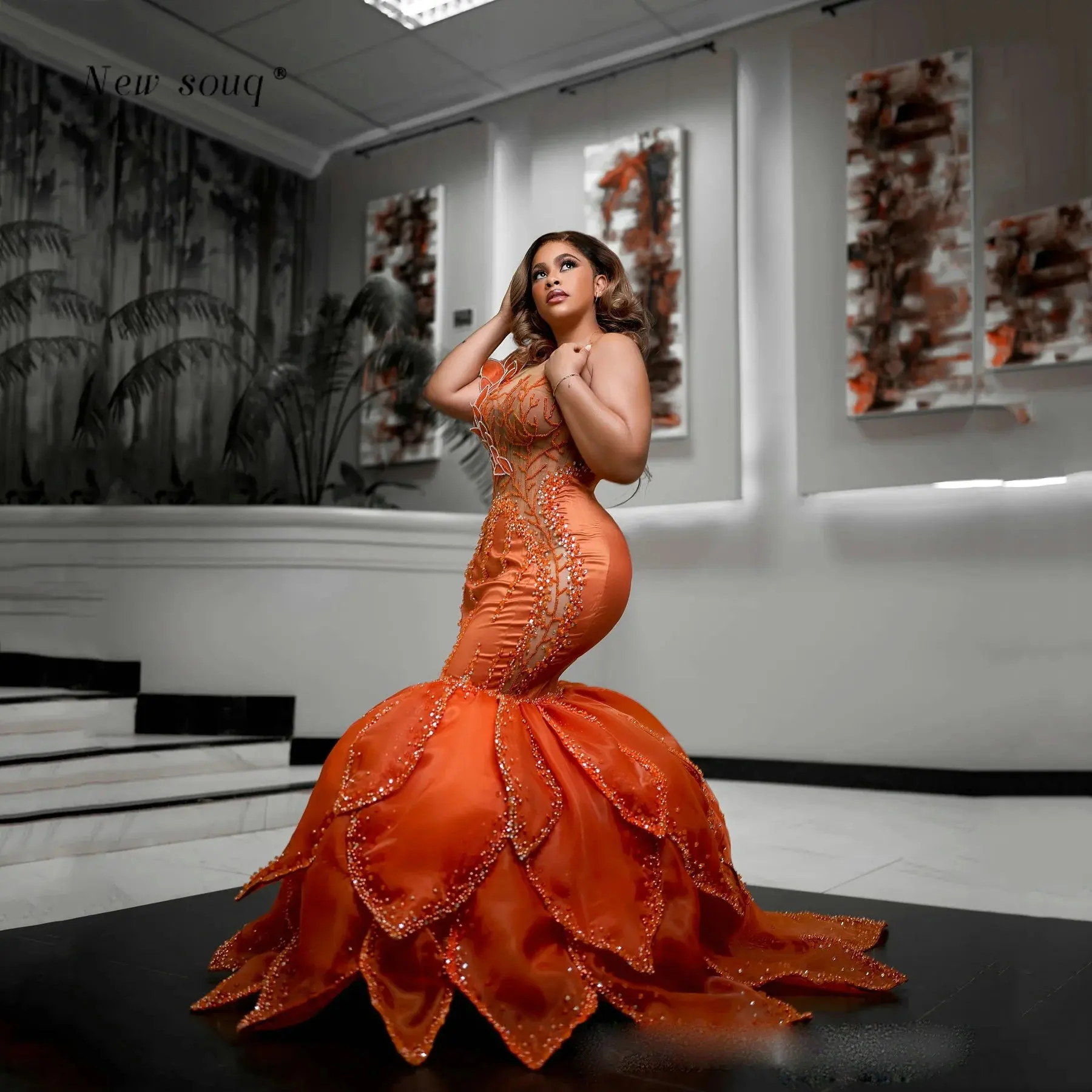 Aso Ebi Burnt Orange Prom Dresses for African Black Girls Plus Size Sexy  Mermaid Beaded Ruffles Tiered Evening Gowns Customized - AliExpress 320