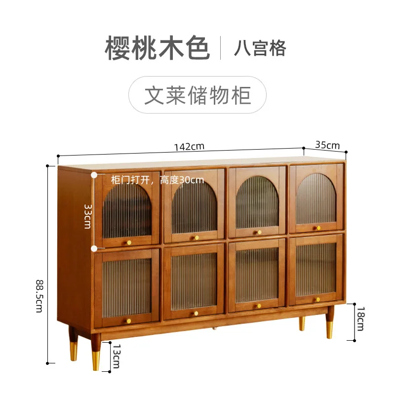 Nordic solid wood bookcase with glass door dustproof arch vintage low cabinet living room display cabinet storage cabinet