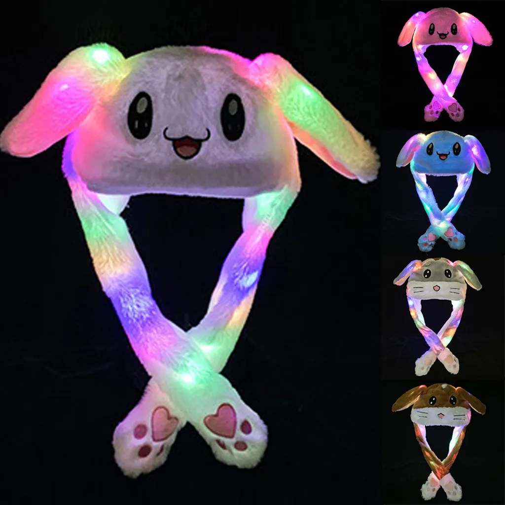 2023 New Led Rabbit Women's Hat Beanie Plush Can Moving Bunny Ears Hat with Shine Earflaps Movable Ears Hat for Women/Child/Girl