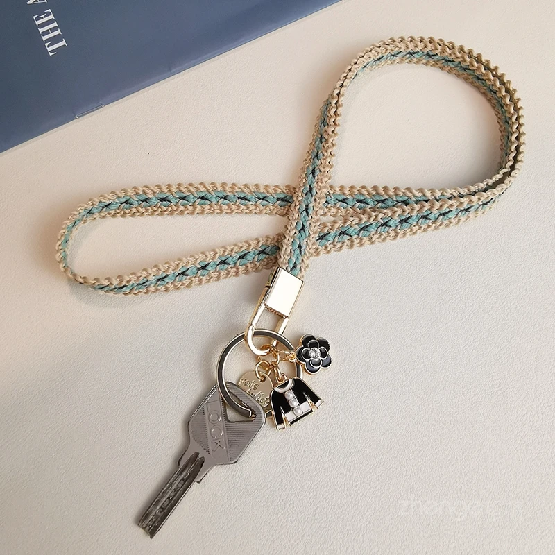 

Подвесная веревка с длинной шеей и защитой от потери, тканая пряжа, подвесная веревка для мужчин и женщин, подвесная цепочка с металлической пряжкой, простой шейный ремешок