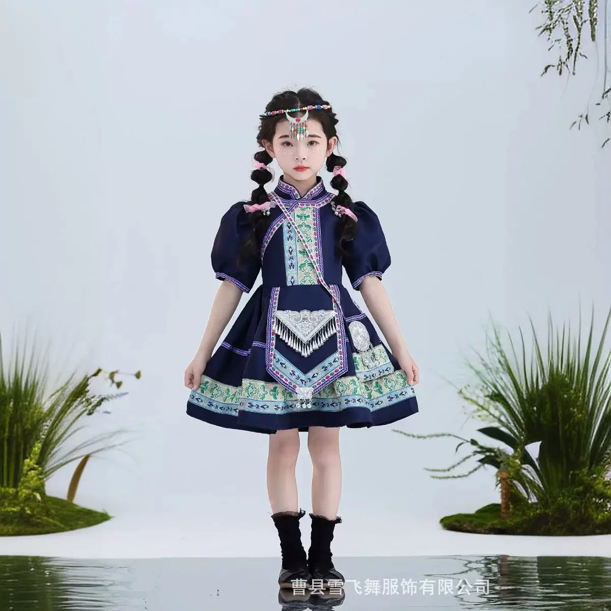 New Children's Ethnic Costume Comes with Headwear Hat Guangxi Zhuang and Miao Ethnic Performance Costume Girl's Ethnic Performan