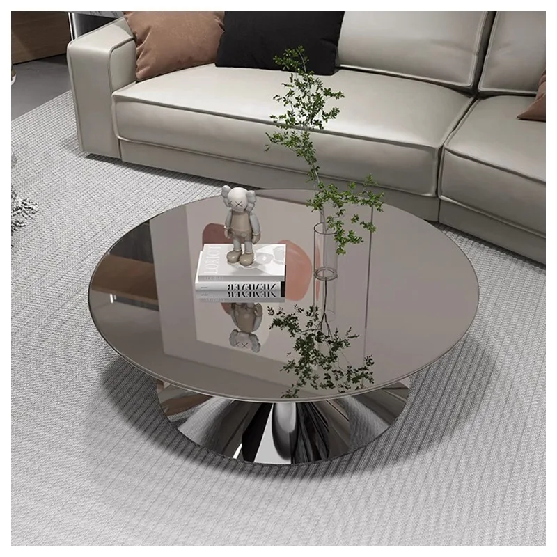 Flying Saucer Round Stainless Steel Coffee Table Light Luxury Suspension Mirror Coffee Table Household Italian Minimalist