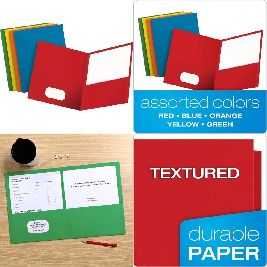 

Оксфордские 2-карманные папки Текстурированная бумага разных цветов Светло-синий Красный Желтый Оранжевый Зеленый Размер буквы 25 в коробке - Идеально подходит для или